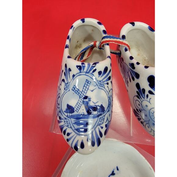 Vintage Delft Blue Hand Painted Clog Shoe Porcelain Holland Windmill & Plate - Picture 5 of 5